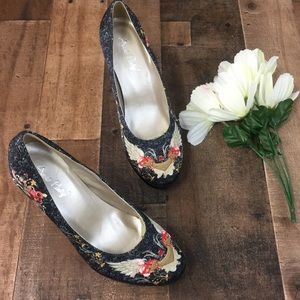 Annie Pinky Floral Angel Wings Platform Heels